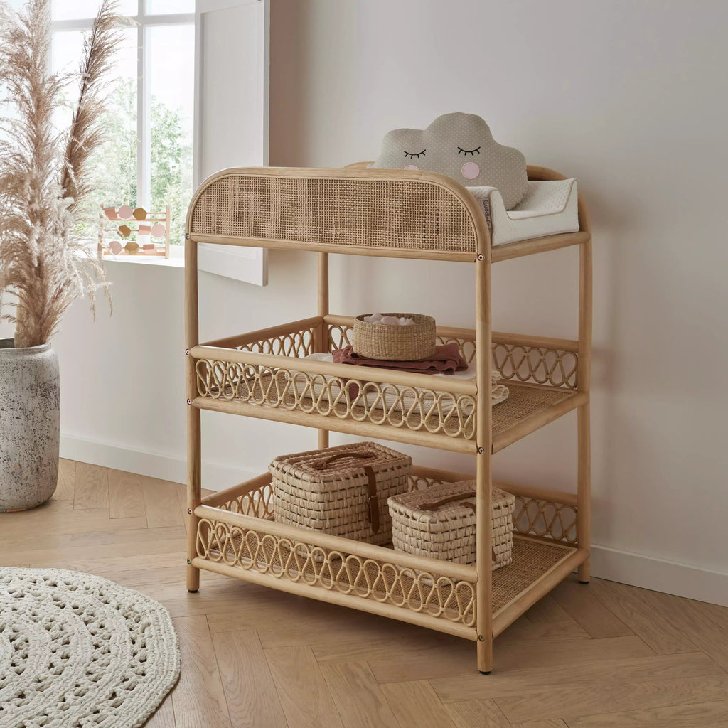 Aria rattan baby changing unit  with changing mat on topCuddleCo 