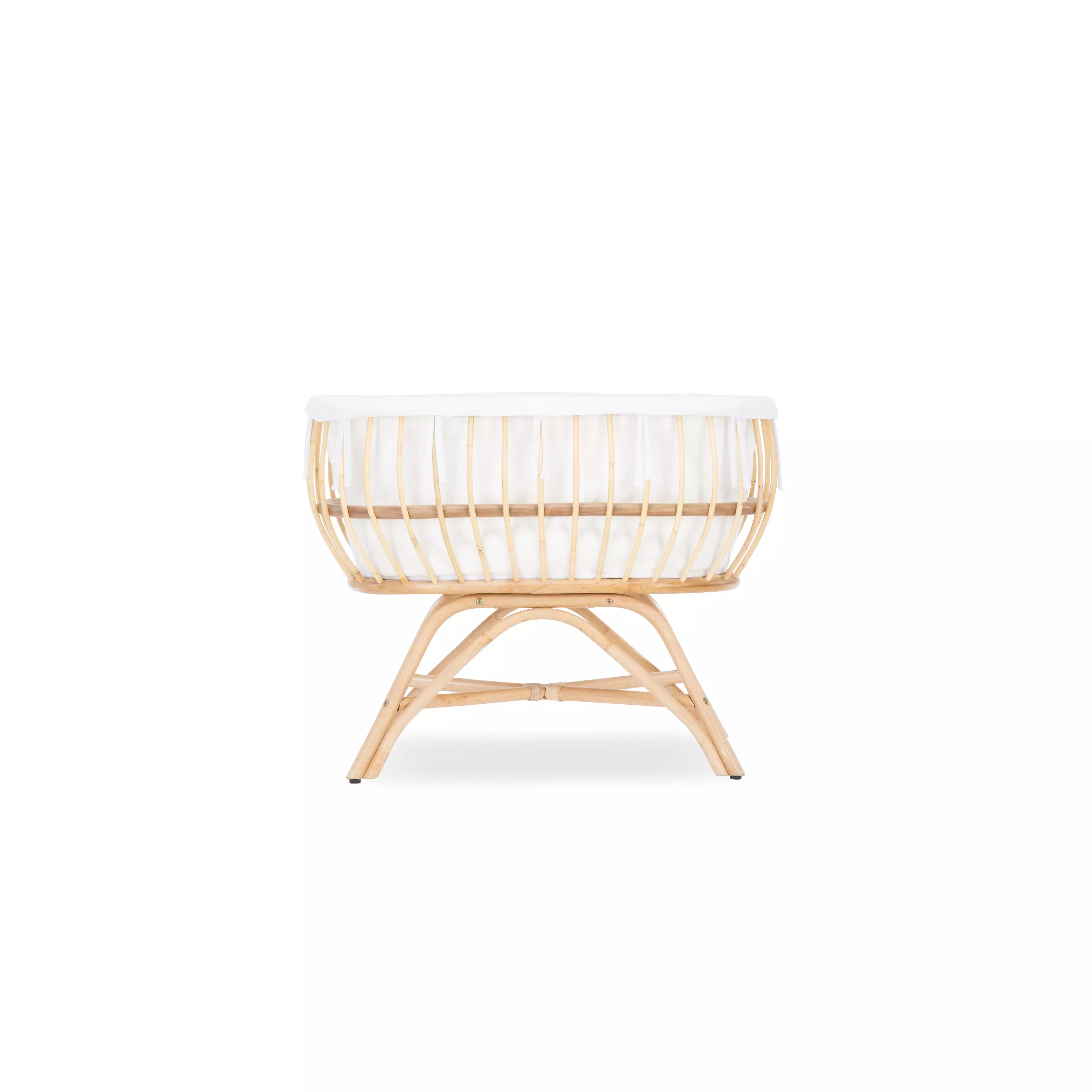 Aria rattan crib with a white background CuddleCo 