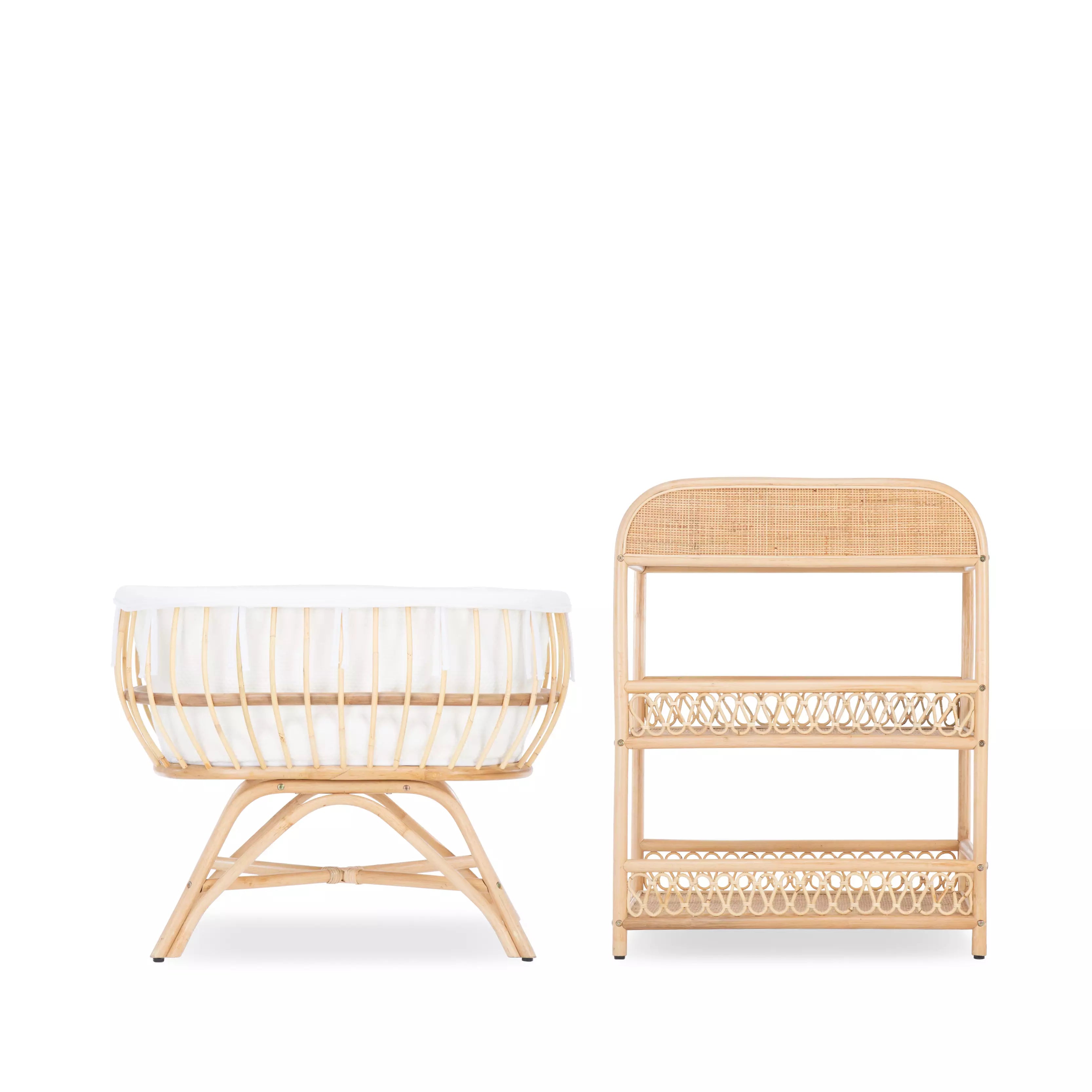 Aria rattan crib and changing unit side by side CuddleCo 