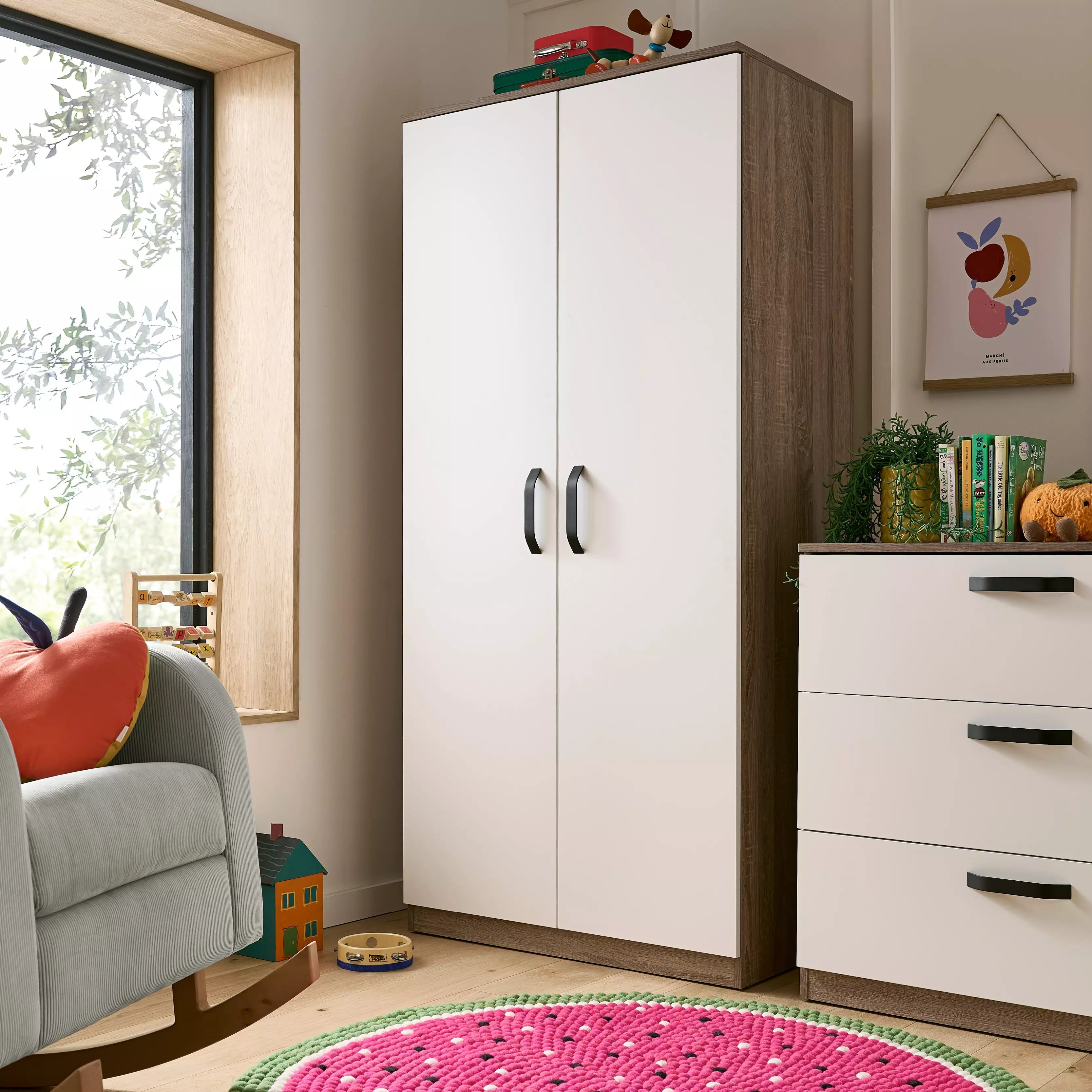 Enzo Nursery Wardrobe - Truffle Oak & White Armoires & Wardrobes CuddleCo 