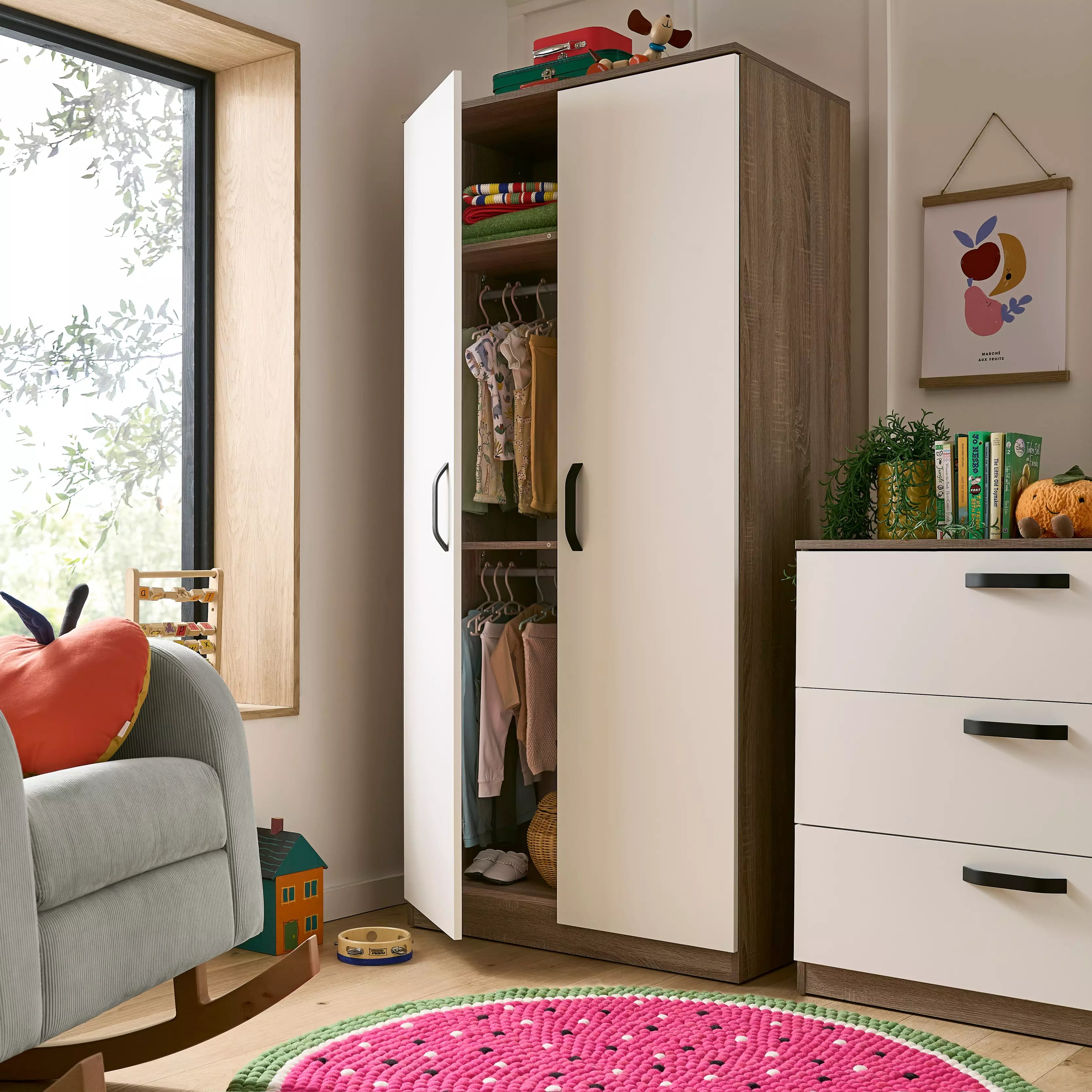 Enzo Nursery Wardrobe - Truffle Oak & White Armoires & Wardrobes CuddleCo 
