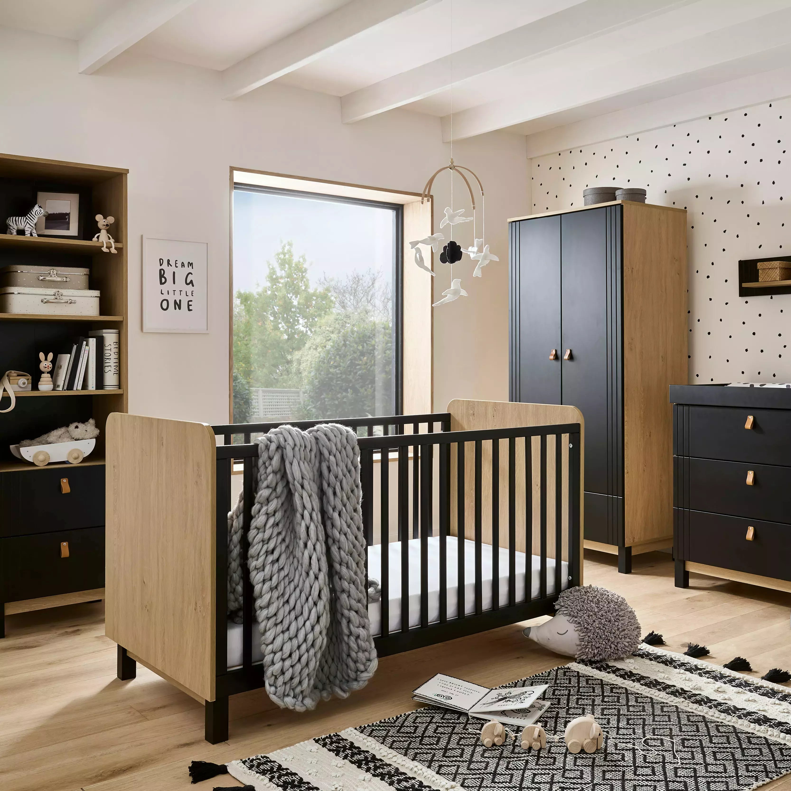 Rafi 5 Piece Nursery Furniture Set Oak Black CuddleCo CuddleCo