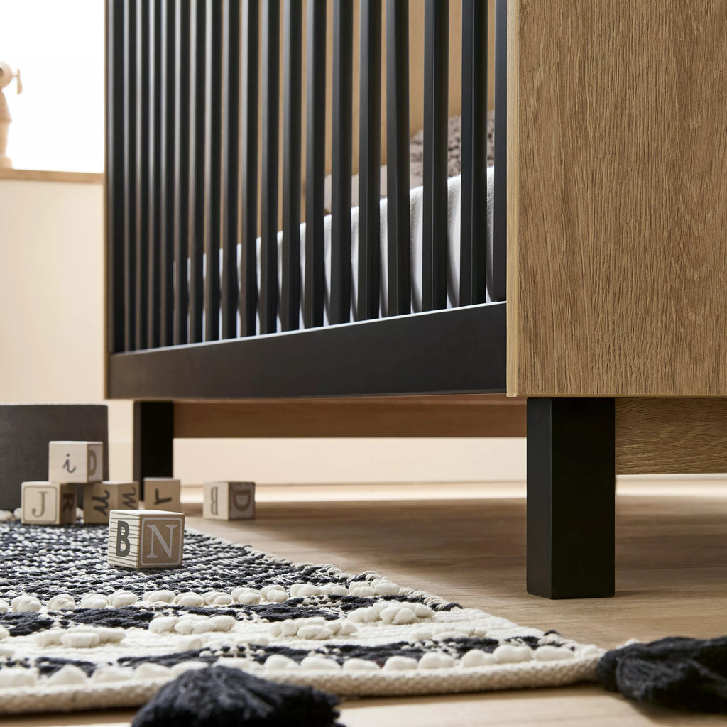 Rafi Cot Bed - Oak & Black Cribs & Toddler Beds CuddleCo 