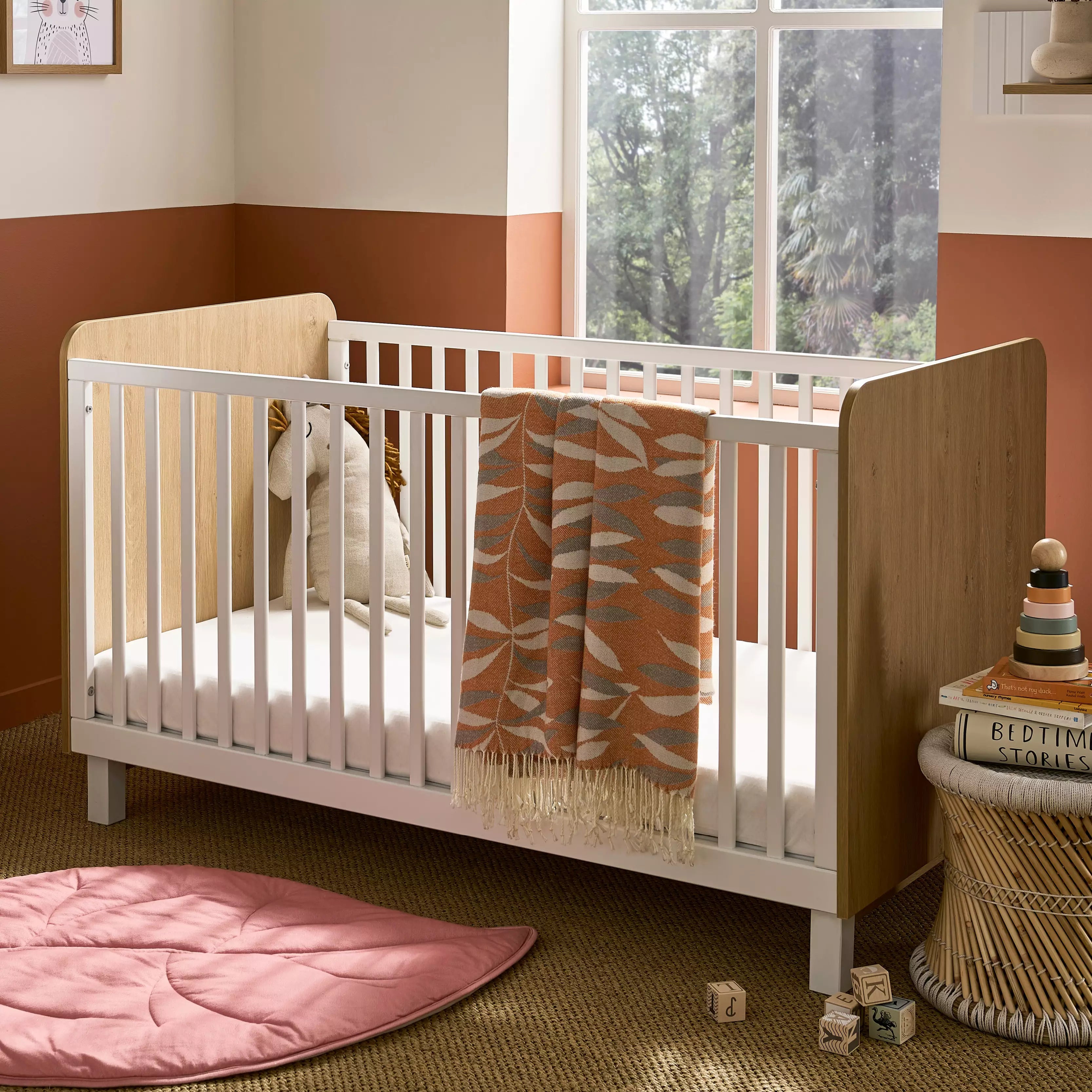Rafi Cot Bed - Oak & White Cribs & Toddler Beds CuddleCo 