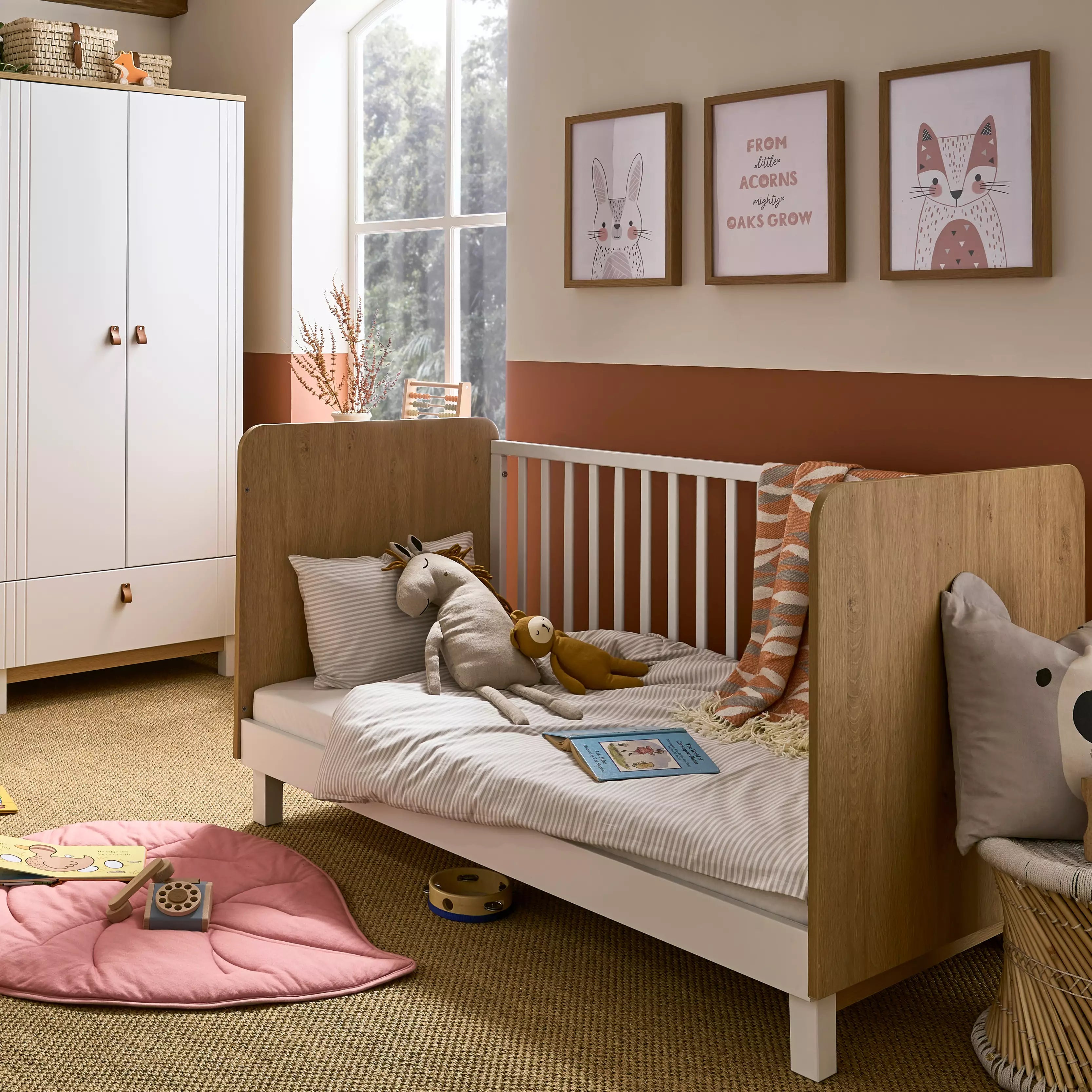 Rafi Cot Bed - Oak & White Cribs & Toddler Beds CuddleCo 
