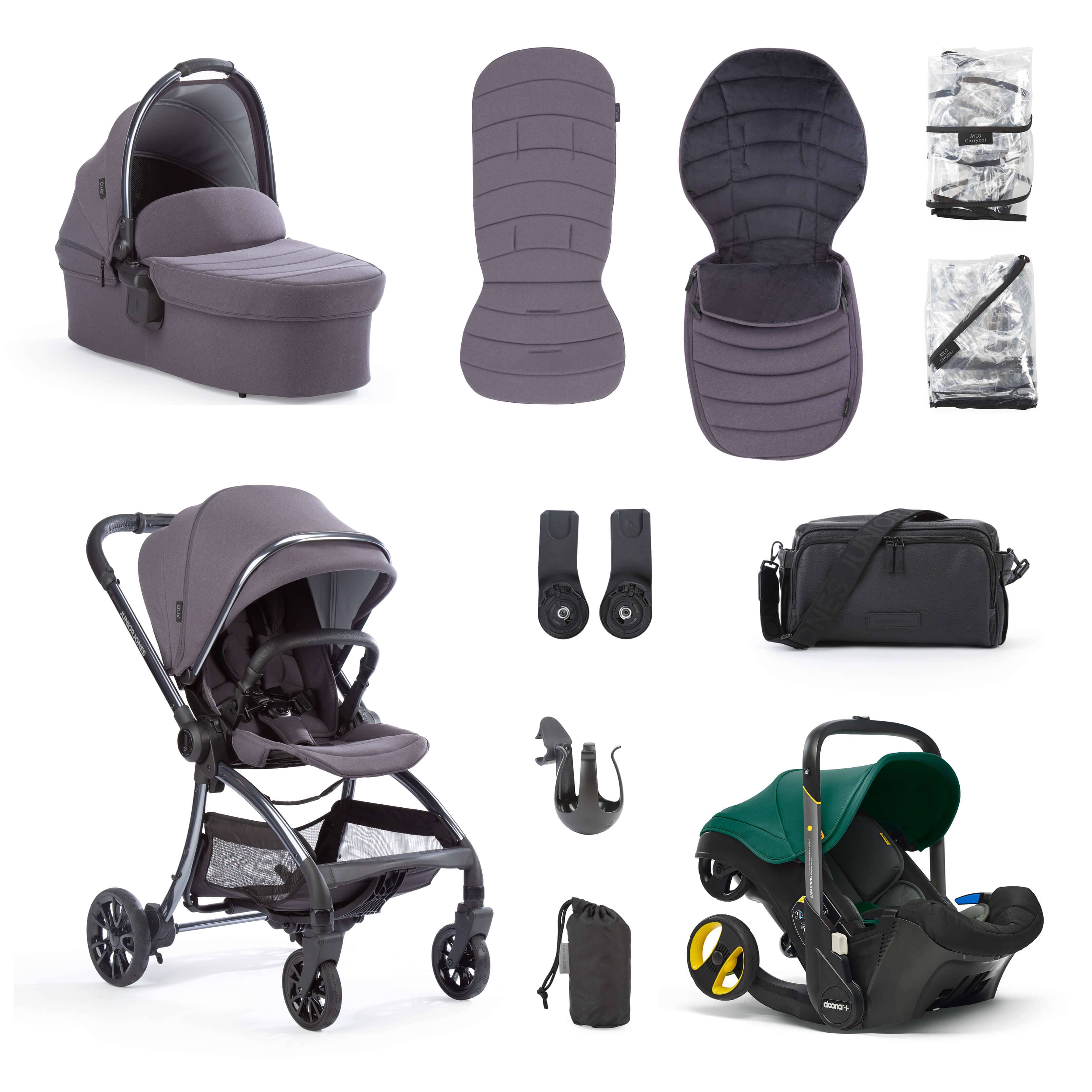 Junior Jones Aylo Dark Slate 11pc Travel System inc Doona Racing Green Car Seat juniorjones 