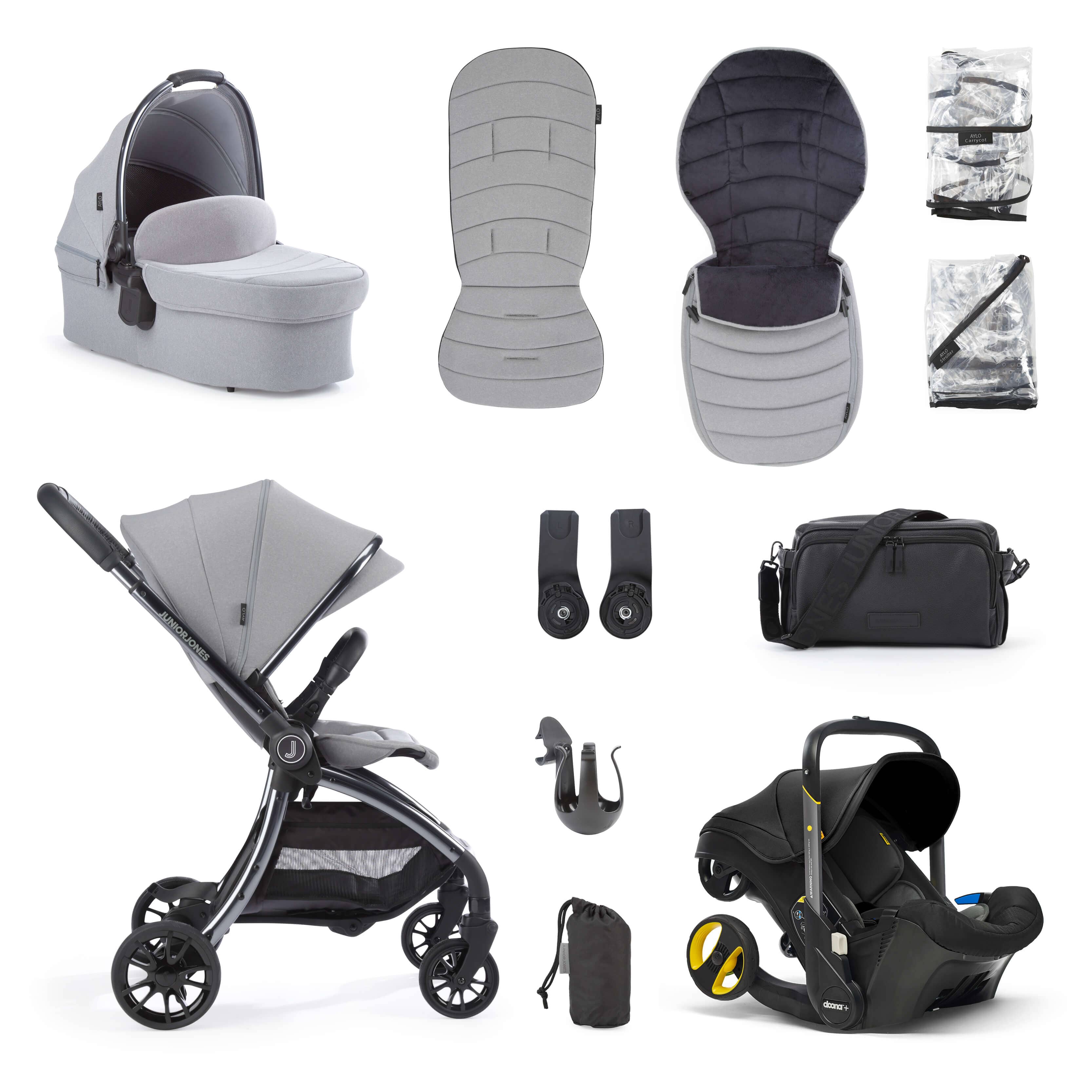 Junior Jones Aylo Pebble Grey 11pc Travel System inc Doona Nitro Black Car Seat juniorjones 