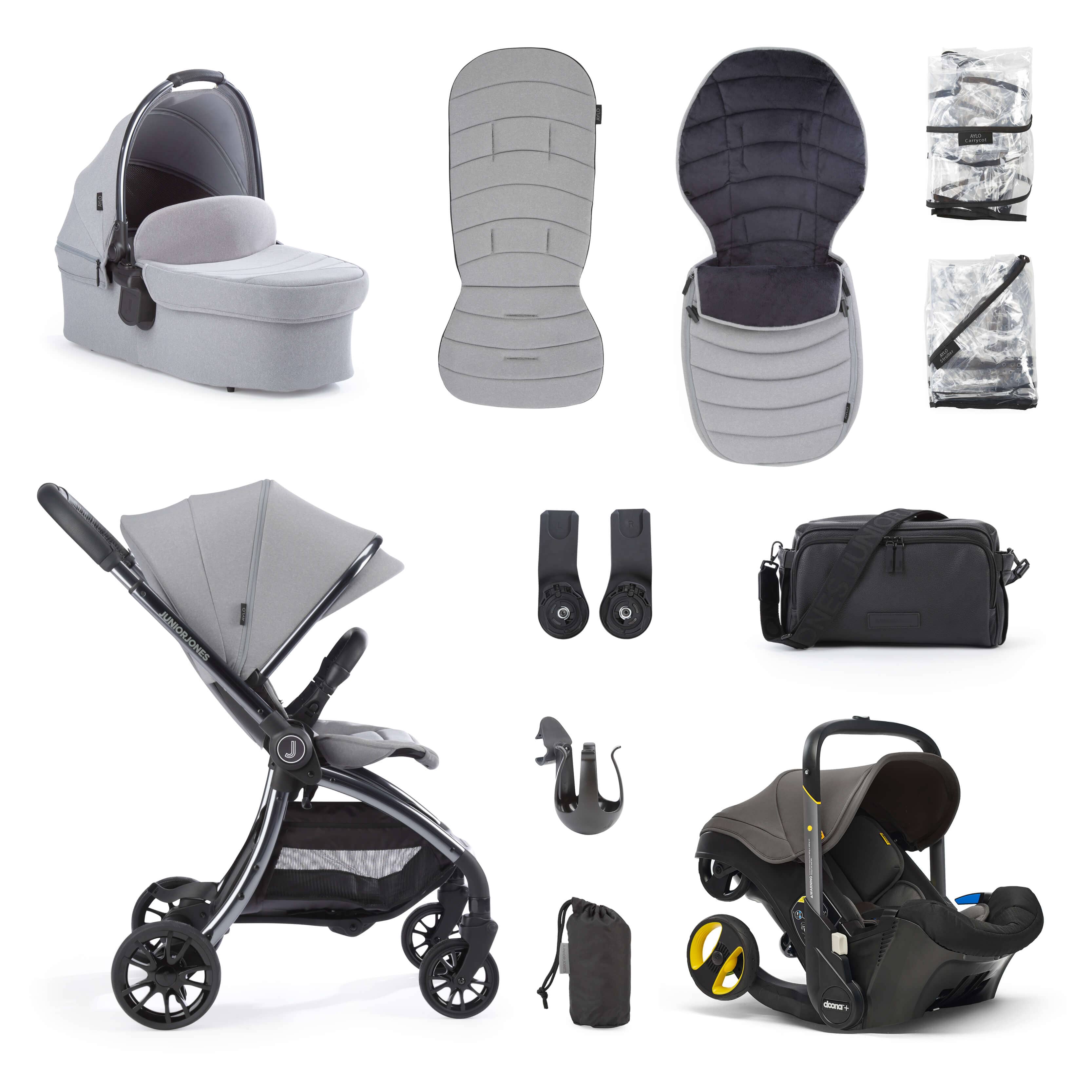Junior Jones Aylo Pebble Grey 11pc Travel System inc Doona Urban Grey Car Seat juniorjones 