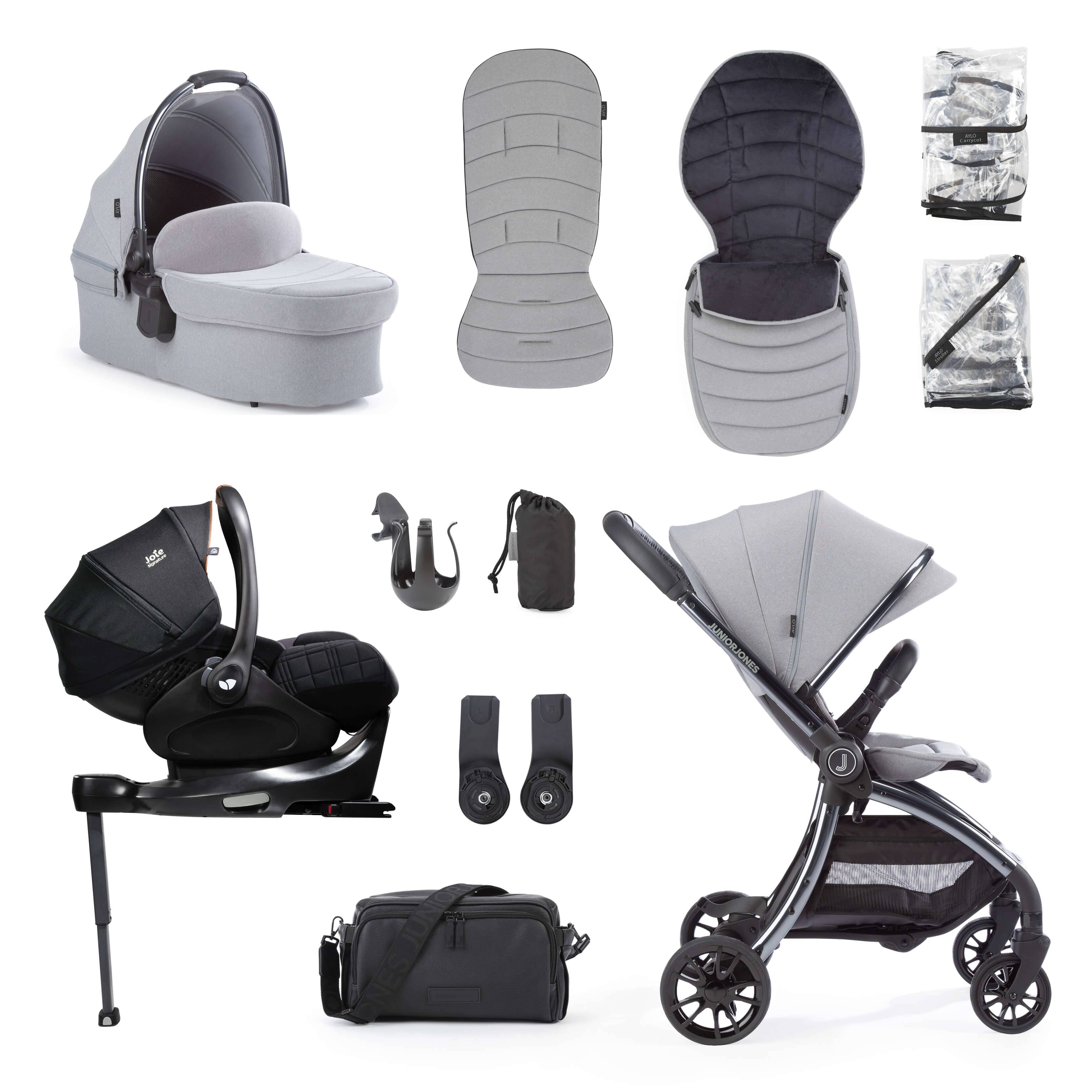 Junior Jones Aylo Pebble Grey 12pc Travel System inc Joie Eclipse Car Seat juniorjones 