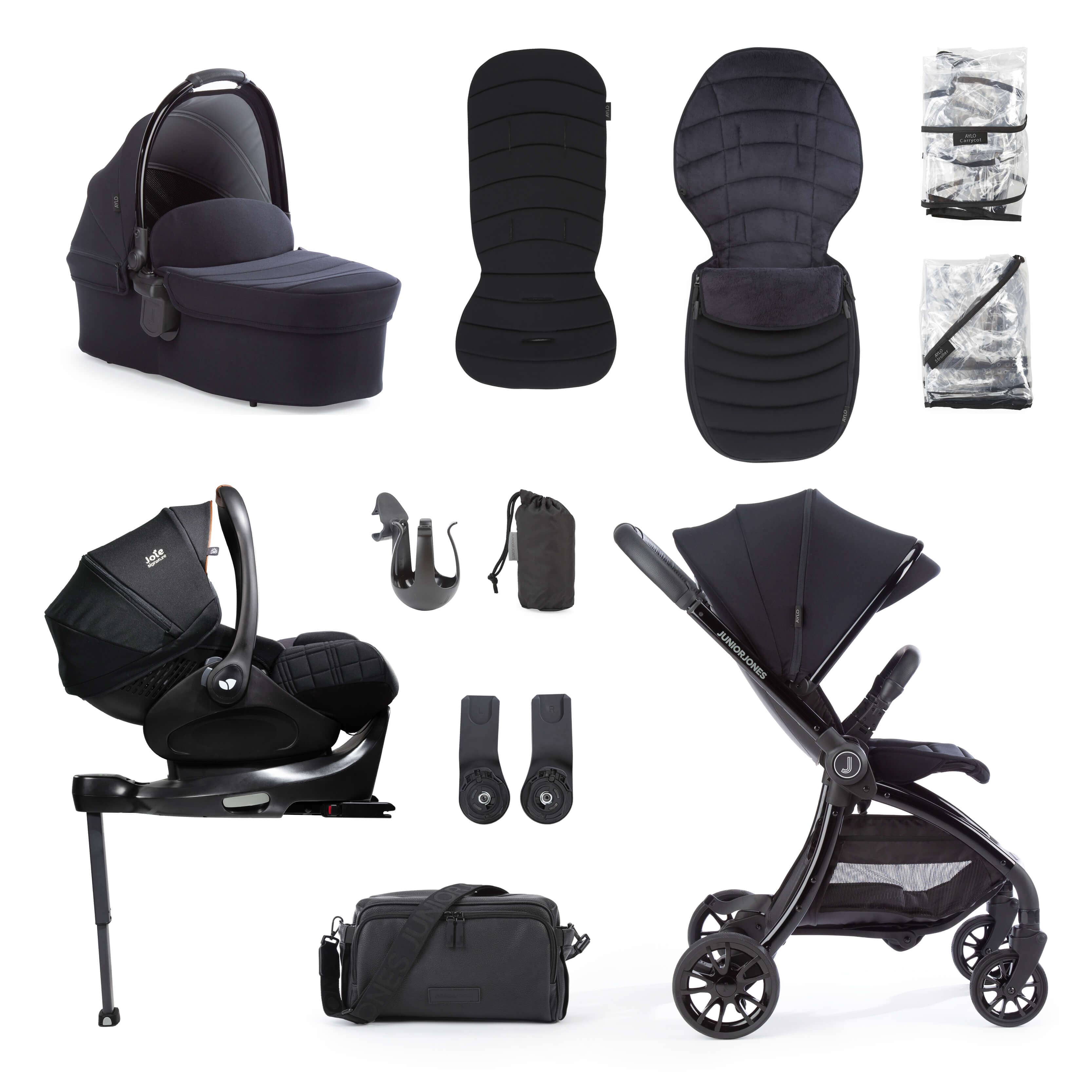 Junior Jones Aylo Rich Black 12pc Travel System inc Joie Eclipse Car Seat