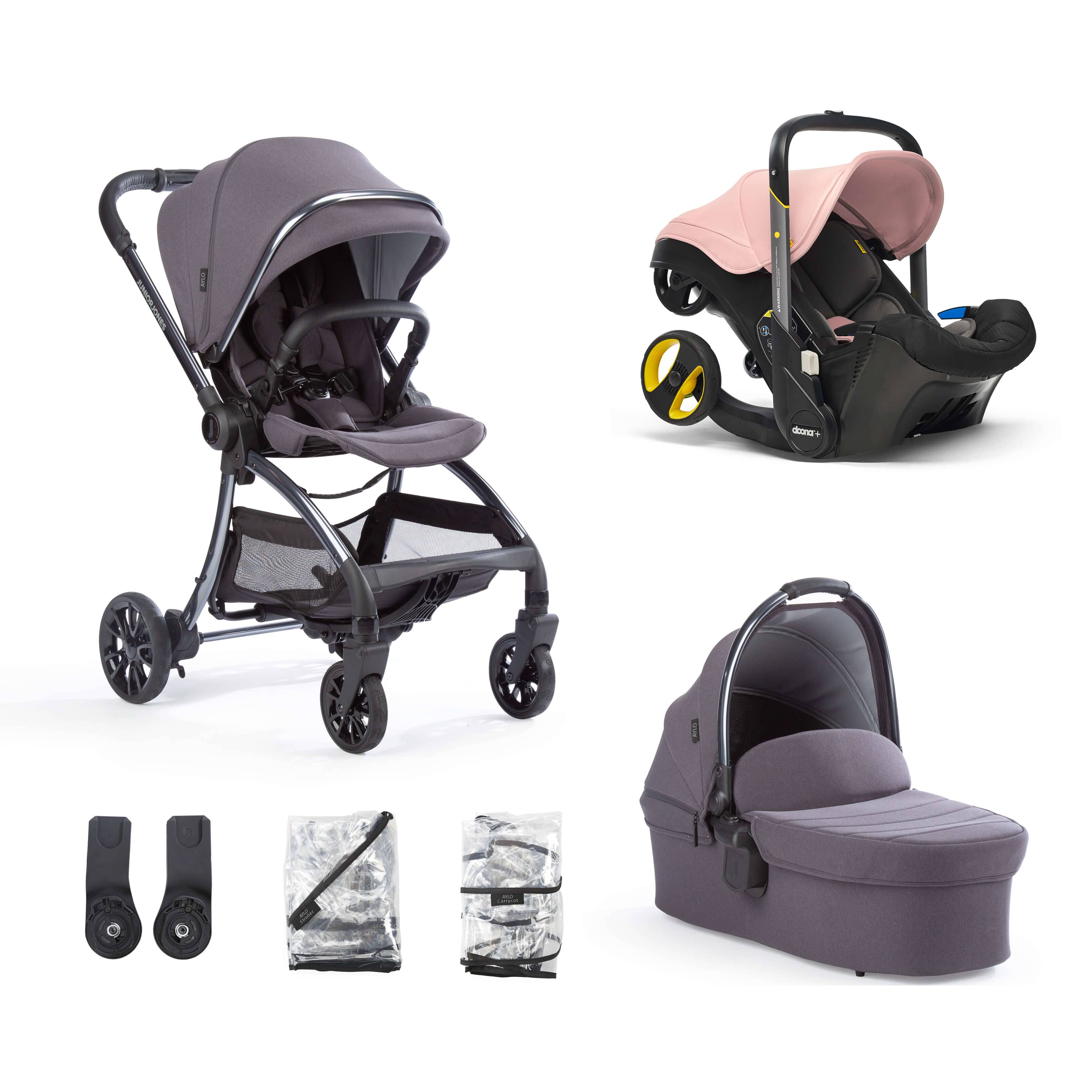 Junior Jones Aylo Dark Slate 6pc Travel System inc Doona Blush Pink Ca CuddleCo