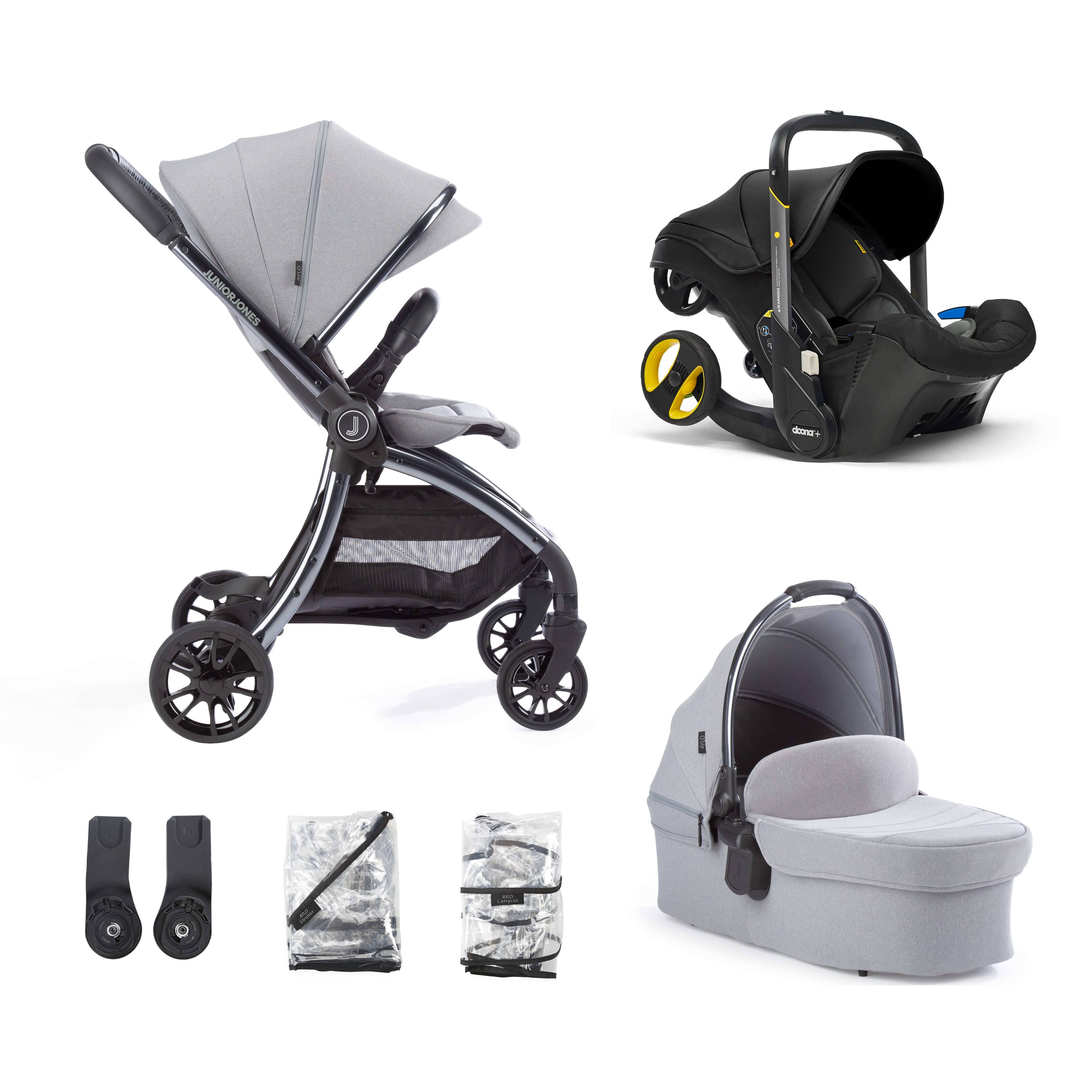 Junior Jones Aylo Pebble Grey 6pc Travel System inc Doona Nitro