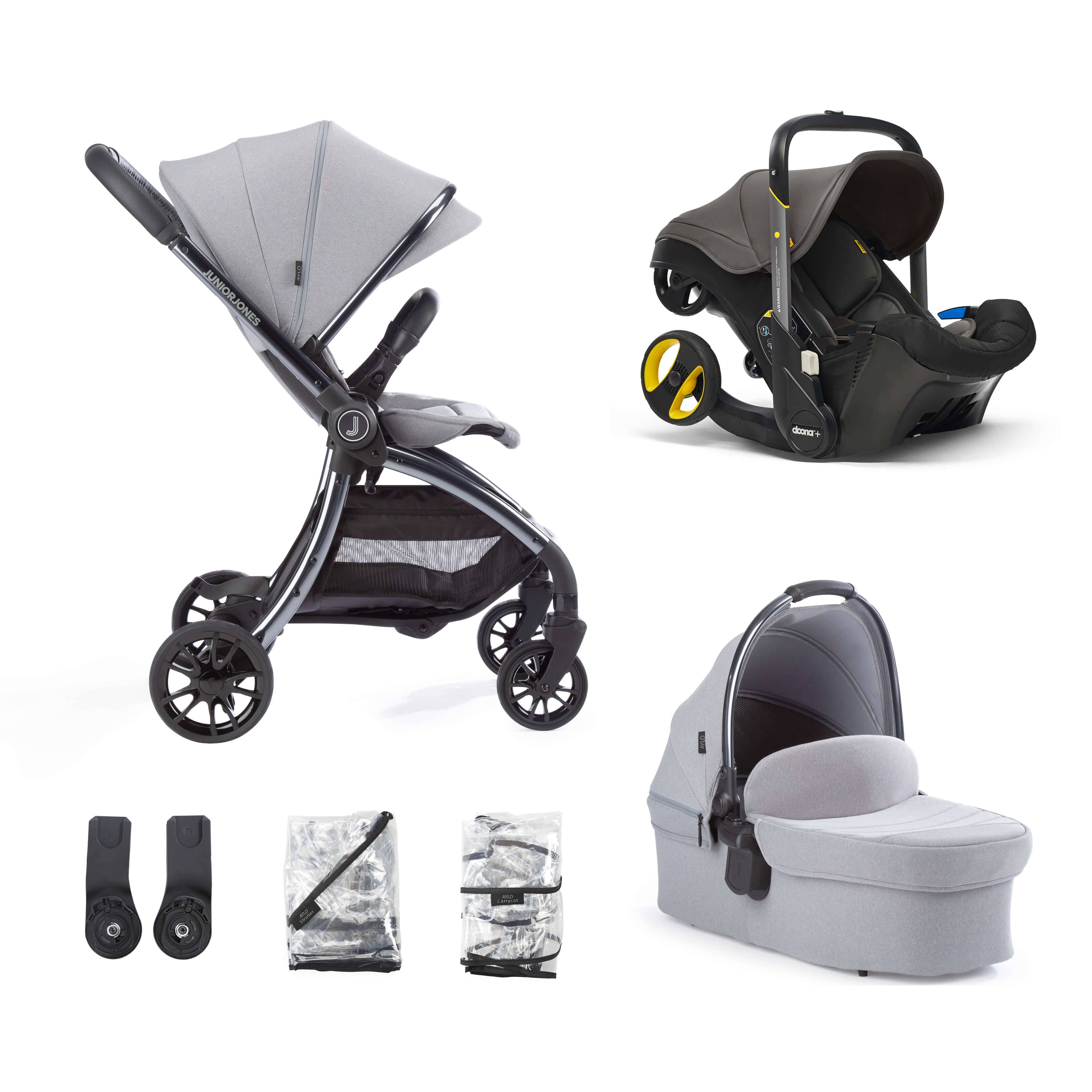 Junior Jones Aylo Pebble Grey 6pc Travel System inc Doona Urban Grey Car Seat juniorjones 