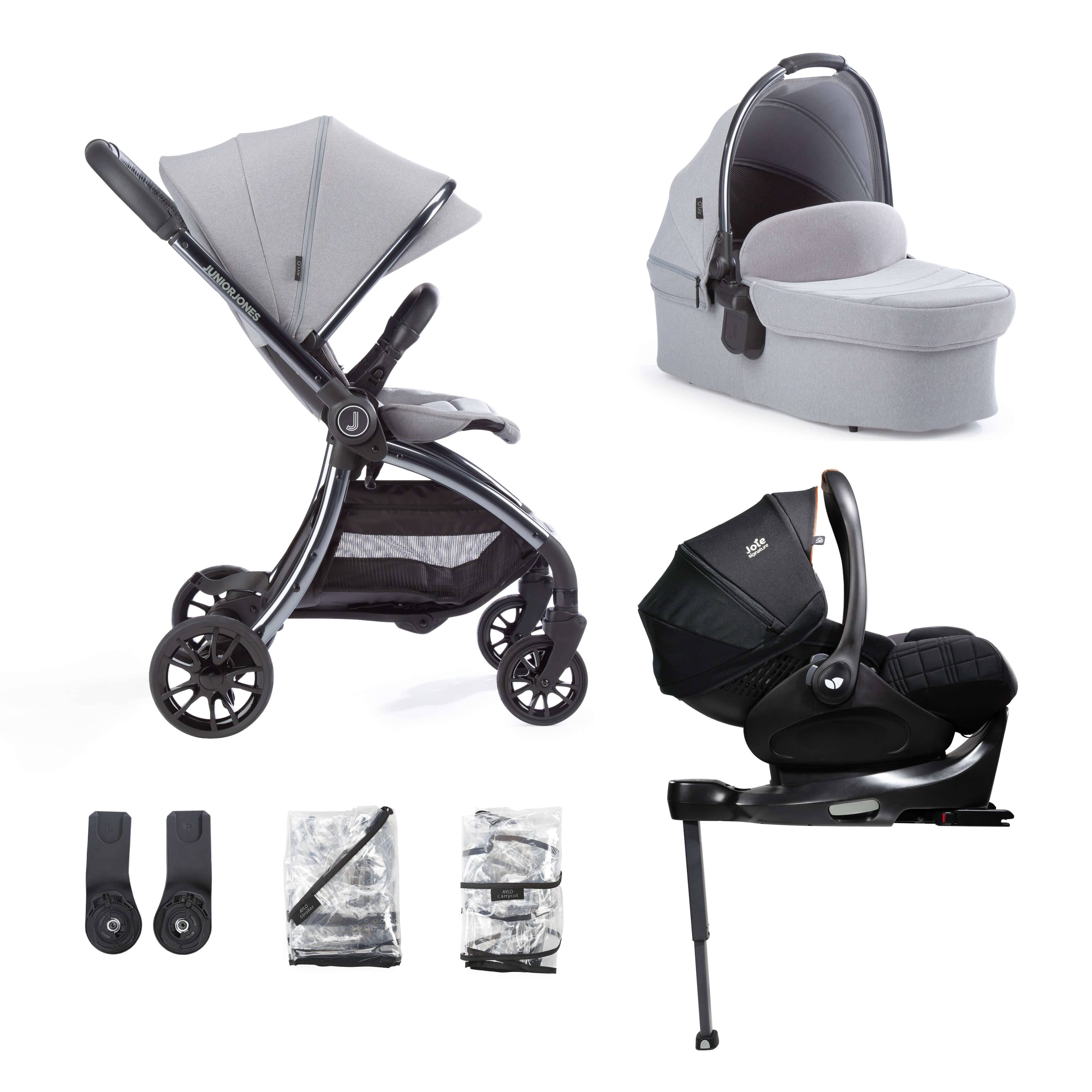 Junior Jones Aylo Pebble Grey 7pc Travel System inc Joie Eclipse Car Seat juniorjones 