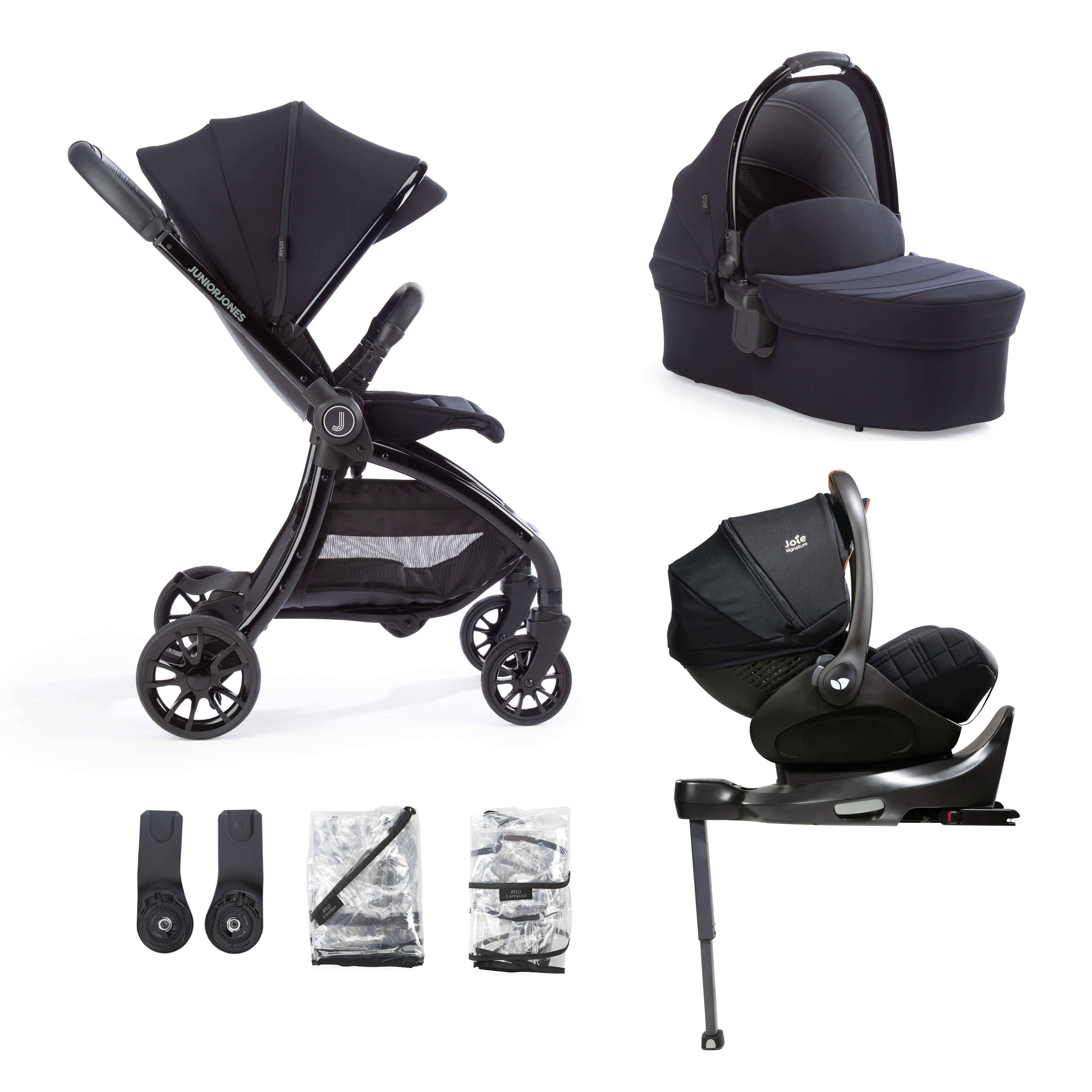 Junior Jones Aylo Rich Black 7pc Travel System inc Joie Eclipse Car Seat juniorjones 