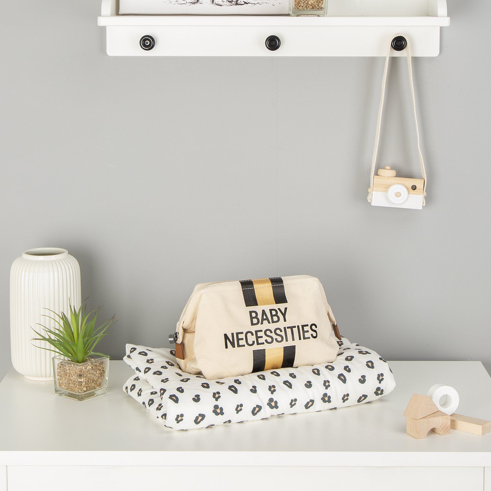Baby Necessities Canvas Off-White Stripes & Black/Gold Bag Childhome 