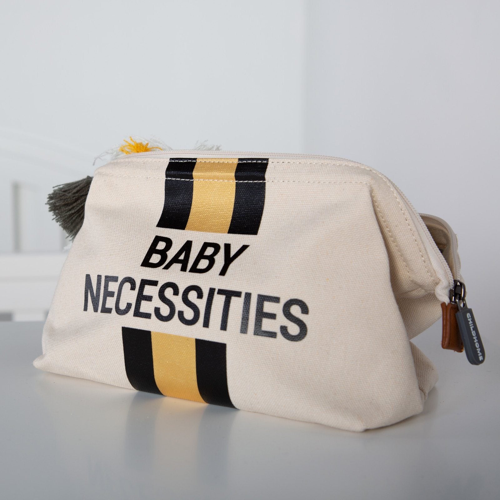 Baby Necessities Canvas Off-White Stripes & Black/Gold Bag Childhome 