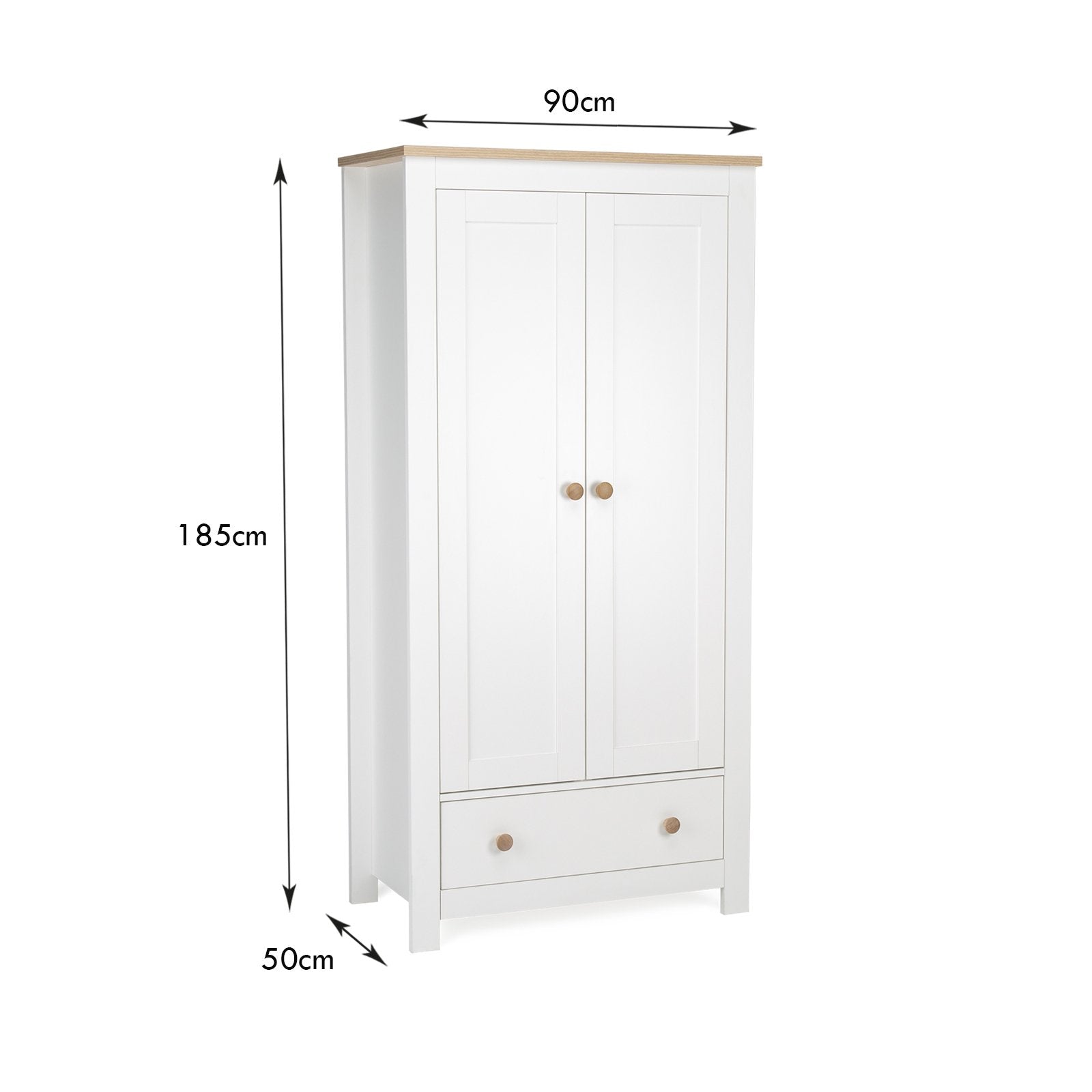 Luna 2 Door Double Wardrobe - White & Oak Furniture CuddleCo 