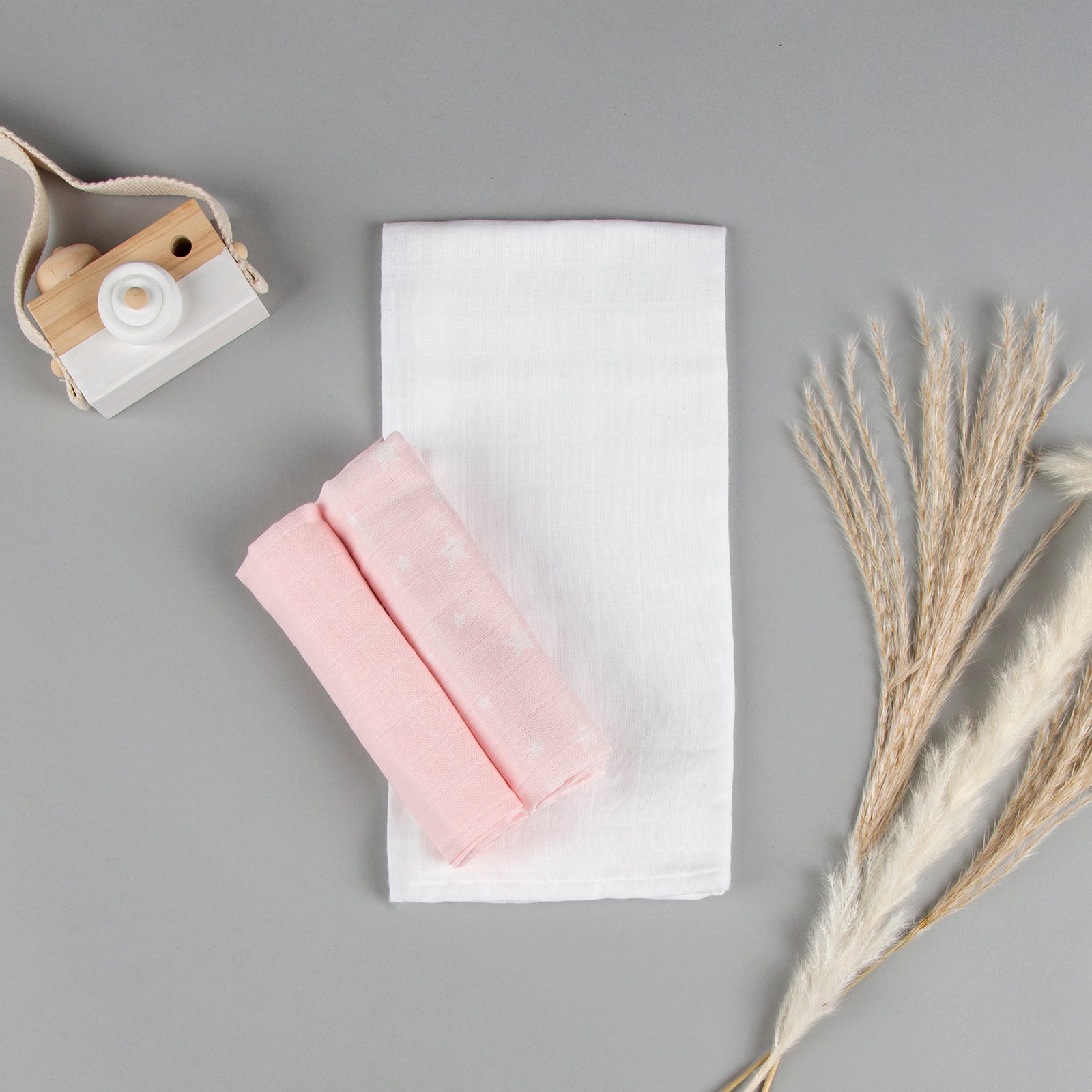 Mother&Baby Organic Cotton Muslins 6 Pack - Pink Star Burp Cloths Mother&Baby 