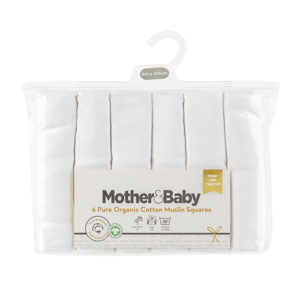 Mother&Baby Organic Cotton Muslins 6 Pack - White Mother & Baby 